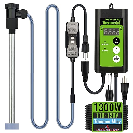 1300W Titanium Fully Submersible, Portable Pool & Hot Tub Electric immersion Water Heater with GFCI & Temp Control for Bathtubs, baptism pool, spa tub, above ground pool & inflatable pool