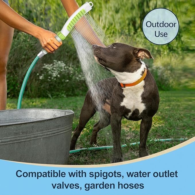 Dog Shower Attachment, Rubber Dog Grooming Bath Brush for Long & Short Haired Dogs and Cats, Pet Hair Scrubber For Washing, Deshedding, Massage, Stainless Steel Shower Hose