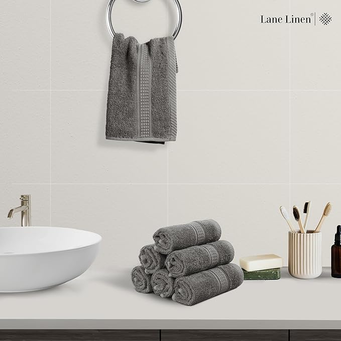 LANE LINEN Pack of 24 Washcloths Set - Spa & Salon Quality - 100% Mercerized Cotton Face Towels - Ring Spun, Very Soft & Absorbent Wash Cloths for Showering - Fingertip Towels - 13"x13", Space Grey