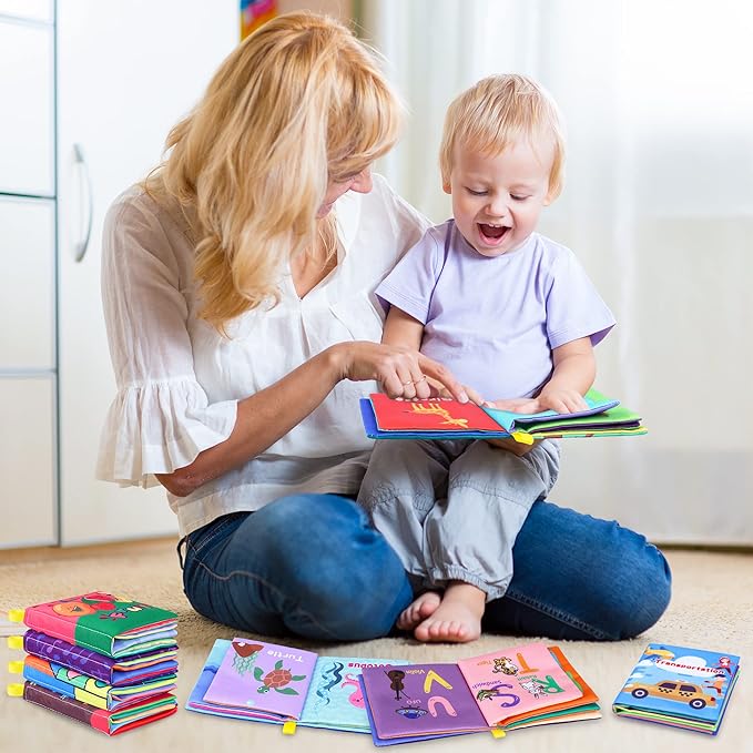 Baby Bath Books, Nontoxic Fabric Soft Baby Cloth Books, Early Education Toys, Waterproof Baby Books for Toddler, Infants Perfect Shower Toy, Kids Bath Toys Birthday Gift (Pack of 8)