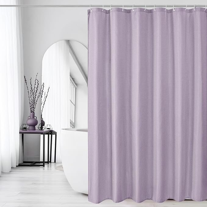 Gibelle Long Shower Curtain 72 x 78, Tall Waffle Weave Textured Fabric Shower Curtain for Bathroom, Water Repellent, Machine Washable, Lavender