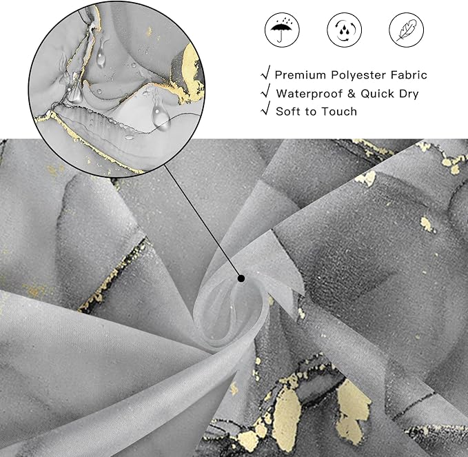 Extra Wide Marble Shower Curtain 108 x 72, Grey Abstract Shower Curtains for Claw Foot Tub, Modern Luxury 108 inch Long Shower Curtain Set with 18 Pack Plastic C-Hooks