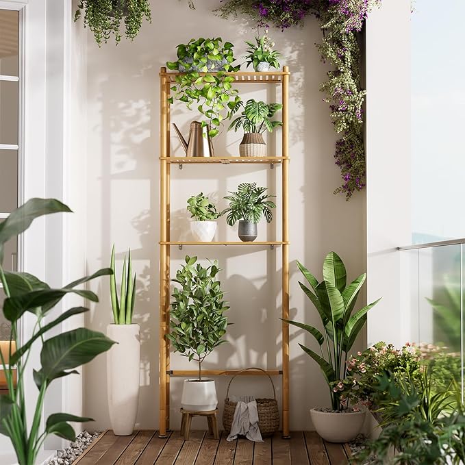 AmazerBath Over The Toilet Storage Bamboo, 3-Tier Over Toilet Organizer Rack with 2 Fabric Storage Bins, Freestanding Toilet Shelf for Bathroom Laundry Space Saver, Natural Color