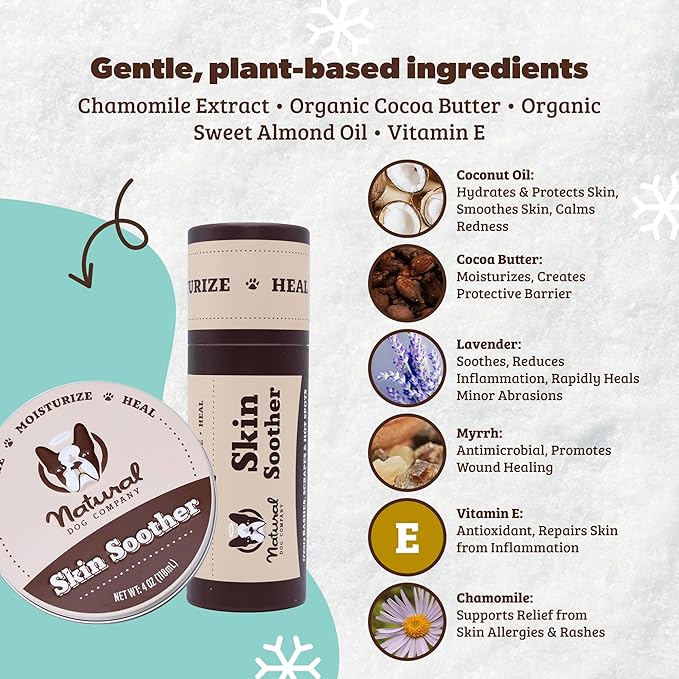 Natural Dog Company Skin Soother Balm for Dogs – 2oz Stick, All Natural Hot Spot & Rash Relief – Organic Itchy Skin Soothing Moisturizer for Dry, Red, Crusty Skin – Lick-Safe Dog Balm, Made in USA