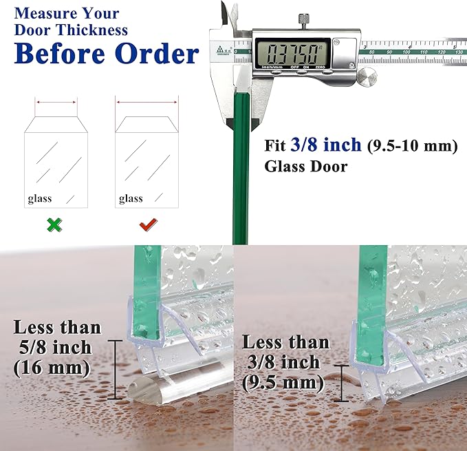 Frameless Shower Door Seal Strip 2 Pack x 39 Inch M Glass Shower Door Bottom Seal Strip for 3/8" Glass Shower Doors Sweep, Ultra-Clear Polycarbonate Stop Shower Leaks Create A Water Barrier