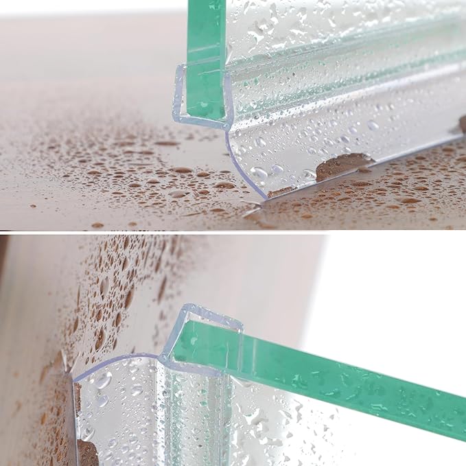 Frameless Shower Door Seal Strip 4 Pack x 39 Inch H for 3/8" Thick Glass Shower Door Side Seal Strip Bottom Seal Door Sweep, Ultra Clear Polycarbonate Stop Showers Leaks Create A Water Barrier