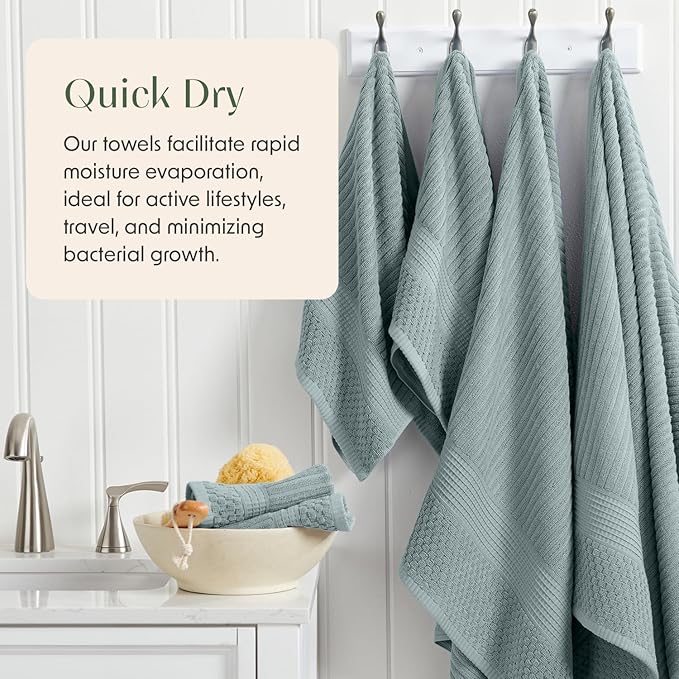 Springtree Home 100% Cotton Bath Towel Set of 4 | Super Soft & Absorbent with Quick-Dry Fibers | 4 Bath Towels | Textured and Durable Cotton | Krista Collection - Silver Blue