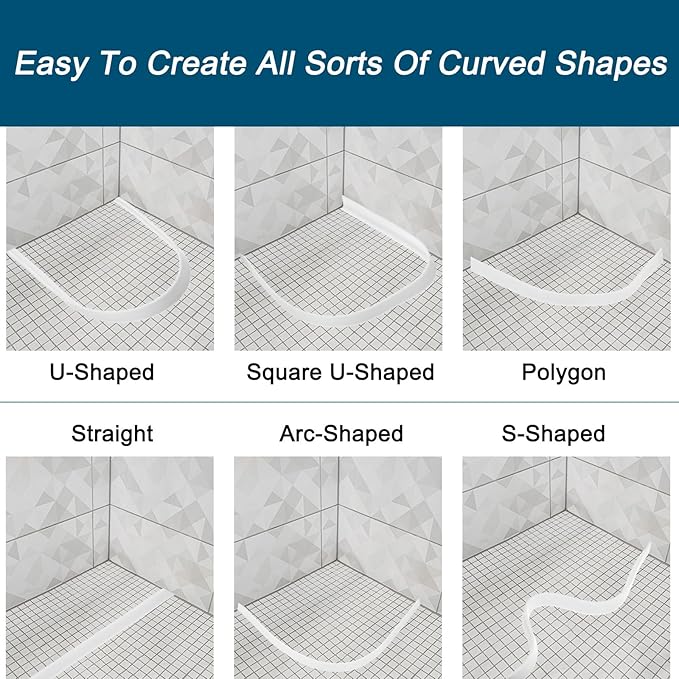 uxcell 59 Inch Collapsible Shower Barrier Stopper Water Splash Guard Blocker 59"Lx0.8"Wx0.5"H for Bathroom Kitchen Wet and Dry Separation, White