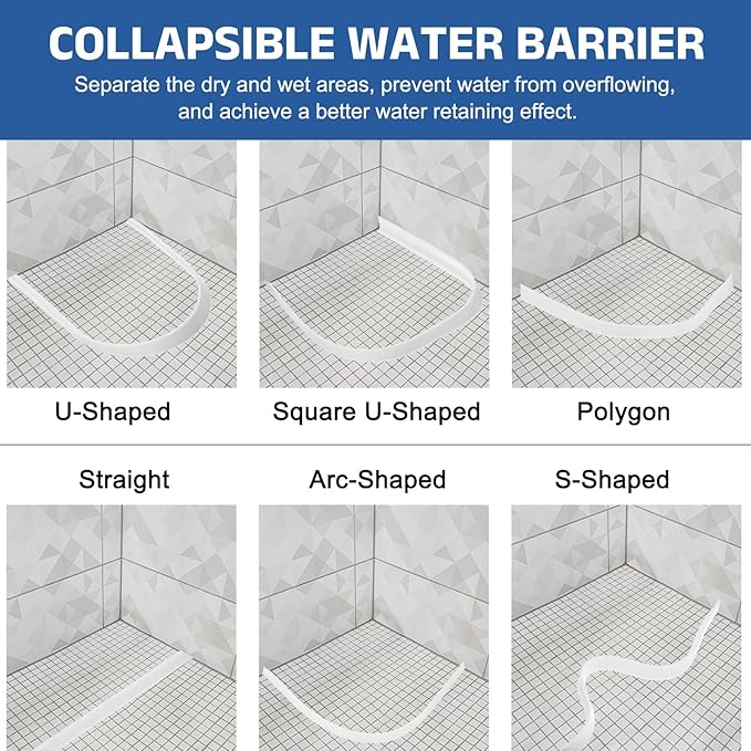 uxcell Shower Water Barrier, 55" TPE Splash Guard Shower Water Stopper Retention System for Bathtub Sink Washing Machine Dry and Wet Separation, 1.18"W x 1.77"H, White