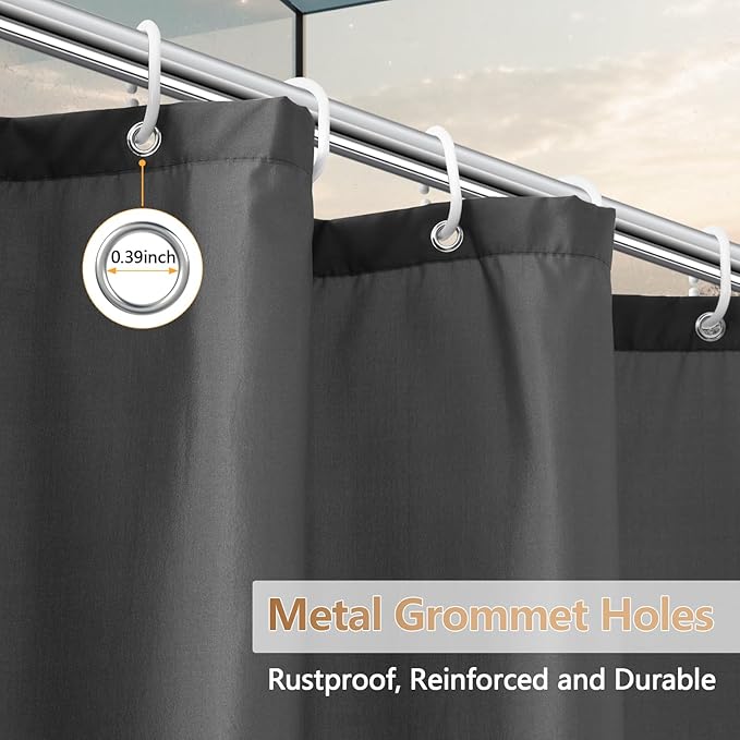 Charcoal Grey Waterproof Fabric Shower Curtain Liner with 3 Large Magnets, Washable Cloth Shower Liner Carbon Grey, 72 x 72 inch Lightweight Bathroom Shower Curtain Dark Gray
