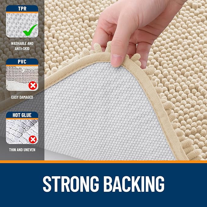 OLANLY Bathroom Rugs 40x24, Extra Soft Absorbent Chenille Bath Rugs, Rubber Backing Quick Dry, Machine Washable Bath Mats for Bathroom Floor, Tub and Shower, Home Decor Accessories, Beige