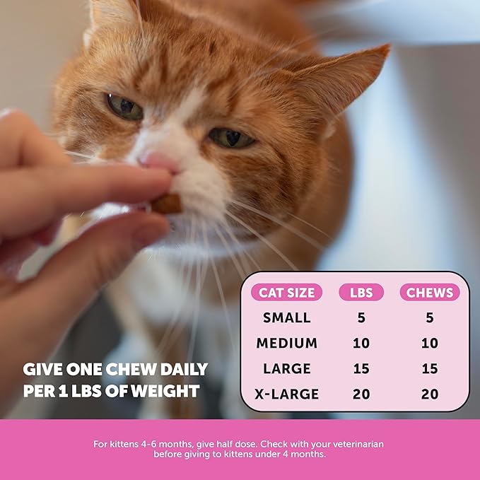 Cat Multivitamin Crunchy & Creamy Chews - Cat Treats for Health + Immune, Joint Support, Skin & Coat, & Digestion - Vitamins with Omega 3s, Lysine & Probiotics (30 Day Supply)