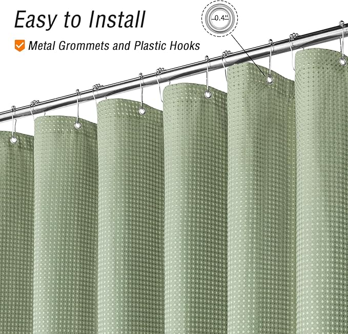 Gibelle Small Stall Shower Curtain 36 x 72, Narrow Half Waffle Weave Textured Fabric Shower Curtain for Bathroom, Water Repellent, Machine Washable, Sage Green