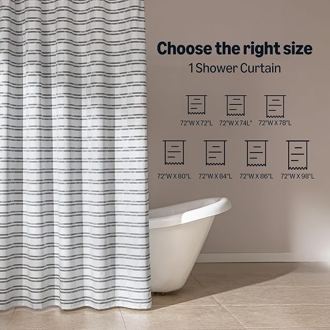 Amazon Basics Geometric Jacquard Fabric Shower Curtain for Bathroom, Lightweight, Waterproof and Washable, 72" W x 72" L, Grey Striped