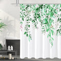 Gibelle Emerald Green Eucalyptus Shower Curtain, Watercolor Plant Leaves with Floral Bathroom Shower Curtain Set, 72x72