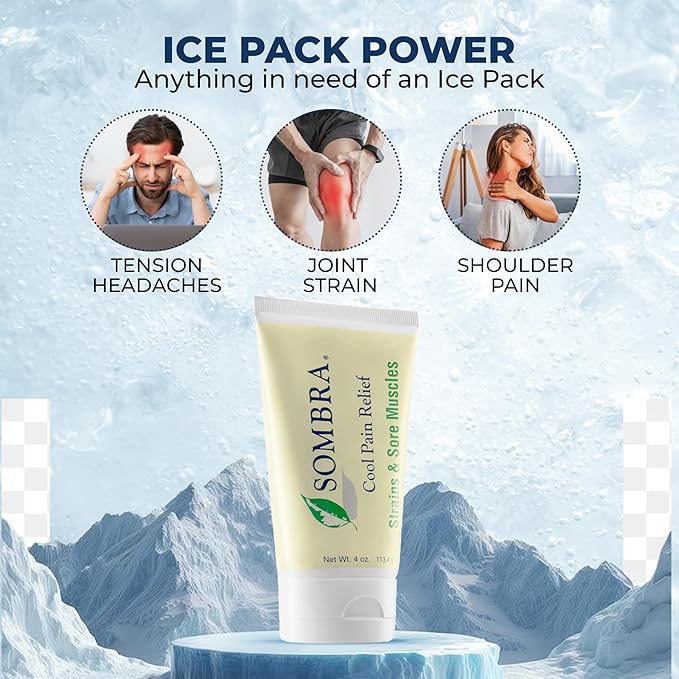 Sombra Cool Pain Relief Gel Cold Pain Relief for Swelling, Growing Pains, Soreness, Post-Workout, Vegan Formula Free of Artificial Fragrances, Dyes, NSAID, Wax, Petroleum, Alcohol - 3oz Flip-Top Tube