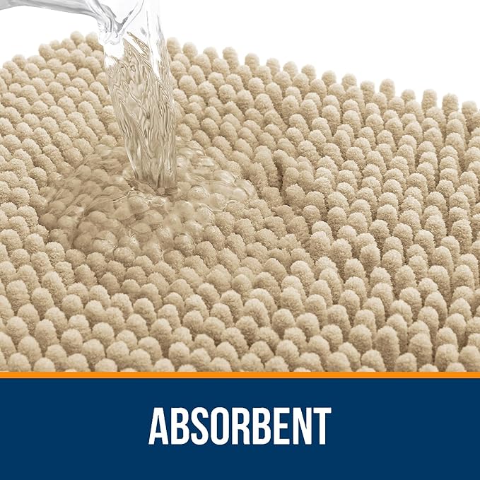 OLANLY Bathroom Rugs Sets 2 Piece, Soft Absorbent Chenille Bath Mats and U-Shaped Contour Toilet Mat Area Rug Set, Machine Washable Bath Carpet, Home Decor Accessories(36"x24"+24"x20", Beige)