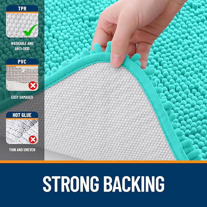 OLANLY Bathroom Rugs 44x24, Extra Soft Absorbent Chenille Bath Rugs, Rubber Backing Quick Dry, Machine Washable Bath Mats for Bathroom Floor, Tub and Shower, Home Decor Accessories, Teal
