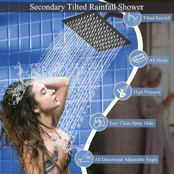 Shower Faucet Set Matte Black Shower System, Knob Switch Diverter Shower Faucet with High Pressure Handheld Spray, Ceiling Mount 10 Inch Shower Head with 6 Inch Wall Mount Shower Head