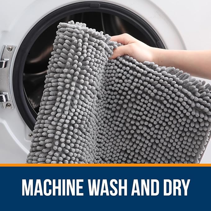 OLANLY Bathroom Rugs 40x24, Extra Soft Absorbent Chenille Bath Rugs, Rubber Backing Quick Dry, Machine Washable Bath Mats for Bathroom Floor, Tub and Shower, Home Decor Accessories, Grey