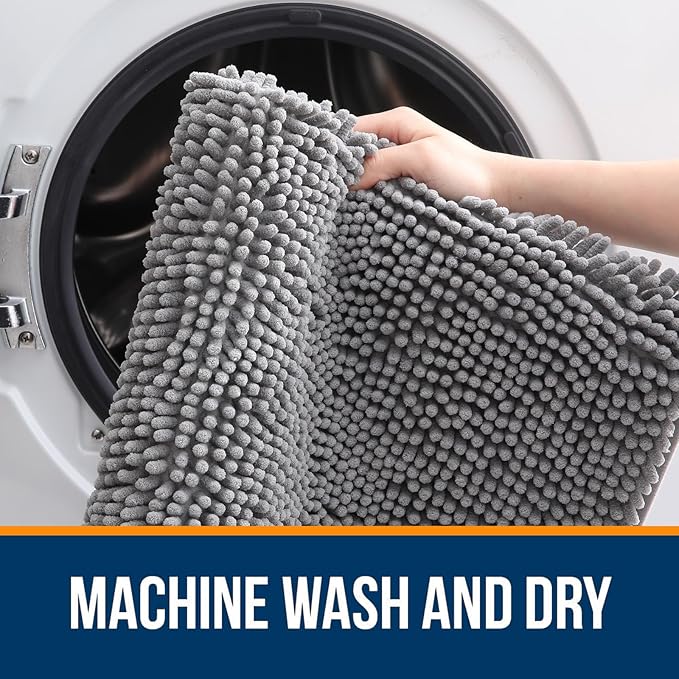 OLANLY Bathroom Rugs 47x32, Extra Soft Absorbent Chenille Bath Rugs, Rubber Backing Quick Dry, Machine Washable Bath Mats for Bathroom Floor, Tub and Shower, Home Decor Accessories, Grey
