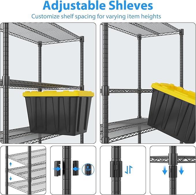 Homdox Heavy Duty Storage Shelves, 4 Tier Wire Shelving Unit with Wheels, Commercial Adjustable Metal Shelves for Storage, Garage Rack Pantry Shelves Kitchen Shelving, 14"x30"x72", Black