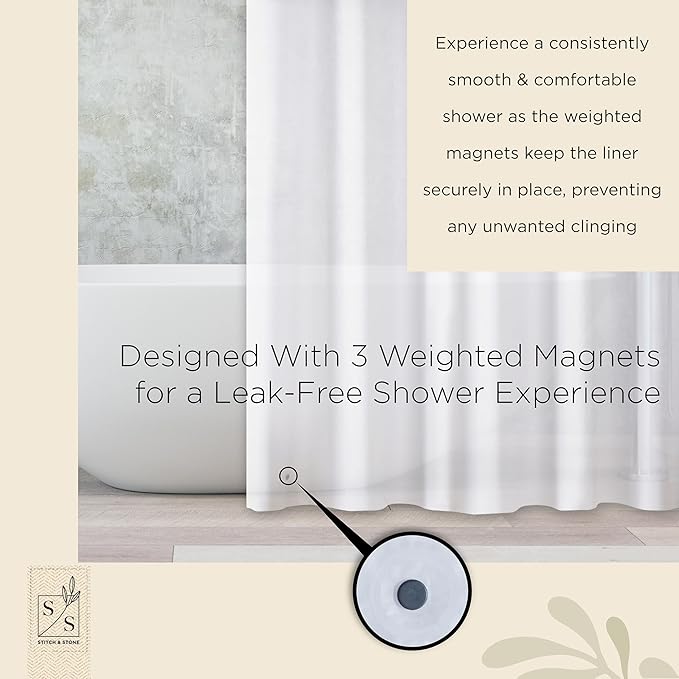 Stitch & Stone Shower Curtain Liner, Premium Medium Weight Durable Waterproof 6g PEVA for Bathroom with Weighted Magnets, Standard Size 72" x 72", Frosty 1 Pack