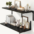 Fun Memories Floating Shelves for Wall, 12 Inch Deep Floating Shelves Set of 2, Wall Mounted Shelf with Metal Brackets, Rustic Wood Wide Shelf for Bathroom, Kitchen and Living Room, Black, 36W x 12D