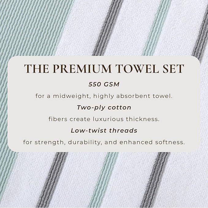 Great Bay Home Decorative Hand Towel Set - Luxury Cotton 4 Pack 26x16 Hand Towel Set - Luxurious, Ultra-Soft, Durable Towels for Bathroom Decor (Eucalyptus/Grey)