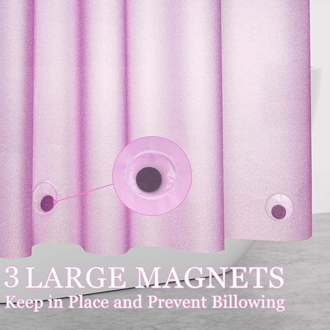 Waterproof PEVA Shower Curtain Liner Extra Long 72 x 84 inch, Dreamy Pink Sparkle Shower Curtain or Liner with 3 Large Magnets, Lovely Glitter 84'' Tall Bathroom Shower Curtain Lightweight