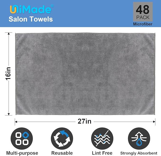 48 Pack Gym Towels Set - Highly Absorbent and Quick Drying Microfiber Salon Towels, Premium Hand Cloths for Bathroom, Gym, Shower, Hotel, and Spa - 16x27 inch (Grey)