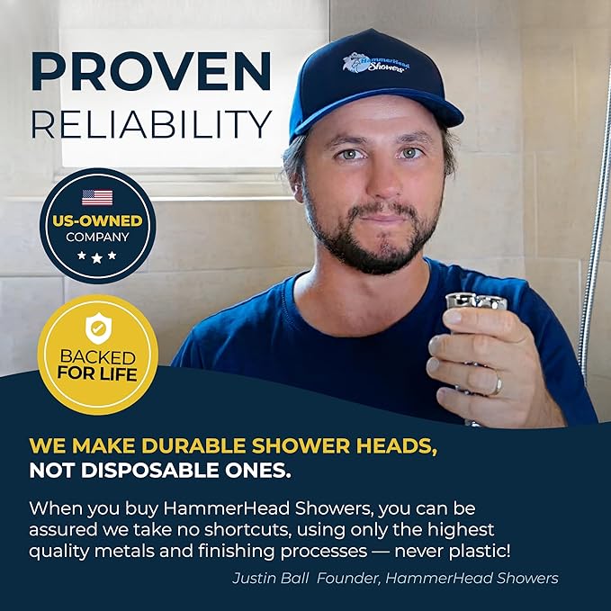 HammerHead Showers® Solid Metal 2 Inch High Pressure Shower Heads - BRUSHED NICKEL – 2.5 GPM Shower Heads High Pressure - High Flow Shower Head with ADJUSTABLE SPRAY PATTERN - Fixed Shower Head