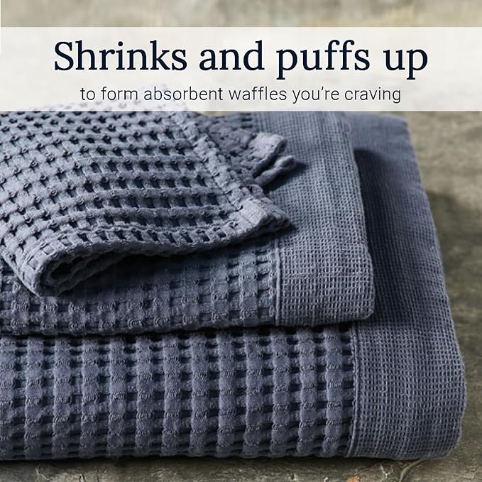 GILDEN TREE Waffle Hand Towels for Bathroom Quick Dry Large Luxury Lint Free Super Absorbent Cotton Hand Towels Set of 2, Modern Style (Midnight Blue)