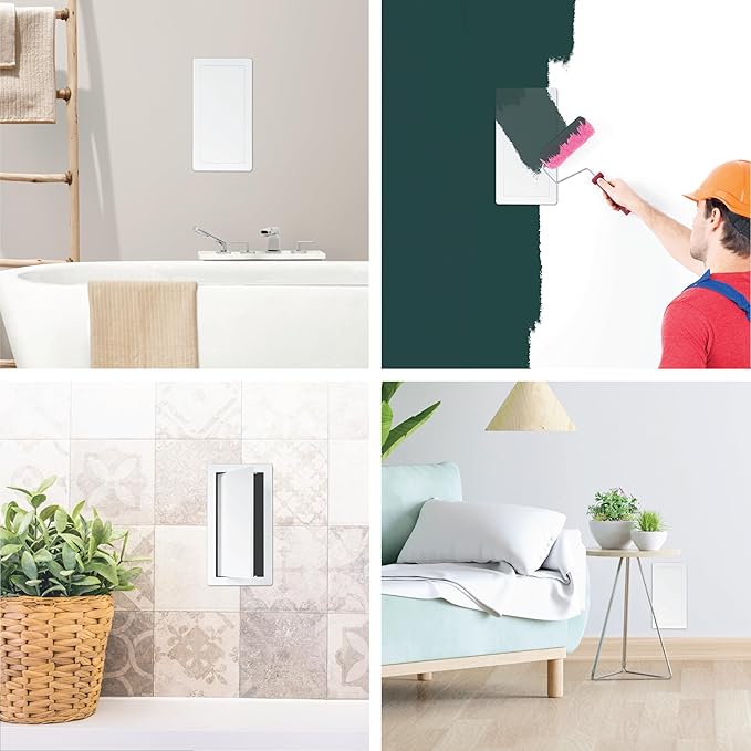 6" x 12" White Plastic Access Panel. Service Shaft Door Panel. Plumbing, Electricity, Heating, Alarm Wall Access Panel for Drywall. Bathroom Services Access Hole Cover. (6" x 12")