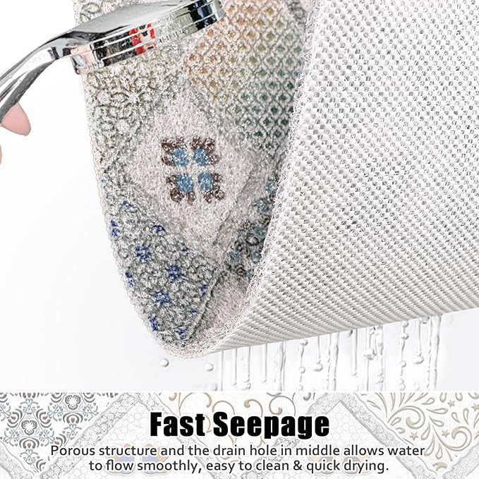 Square Shower Mat Non Slip: 31x31 Inch Extra Large Shower Floor Mat with Drain Hole in Middle - Soft PVC Loofah Bath Mat for Shower - Anti Slip Shower Stall Mat for Elderly and Kids
