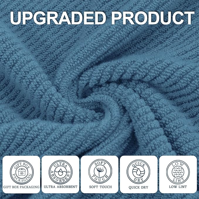Blue Washcloths 6 Pack, 13"x13" - 100% Cotton | Lightweight | Thick | Quick Dry | Soft | Absorbent, Wash Cloths for Your Face and Body, Hand Towels for Shower, Bathroom Essentials, Denim Blue