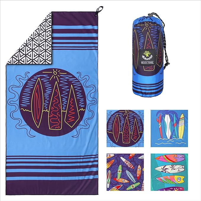 4Monster Microfiber Beach Towel Quick Dry,Super Absorbent Lightweight Travel Towel for Swimmers, Sand Free Camping Towel, Beach Towels for Pool,Swim,Water Sports,Yoga