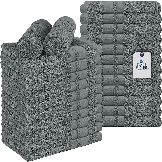 DAN RIVER 100% Cotton Salon Towels Set – 16x26 inches, Pack of 24, Highly Absorbent and Quick-Dry Towels for Hand, Salon, Spa, Beauty, Gyms and Home Hair Care, Grey