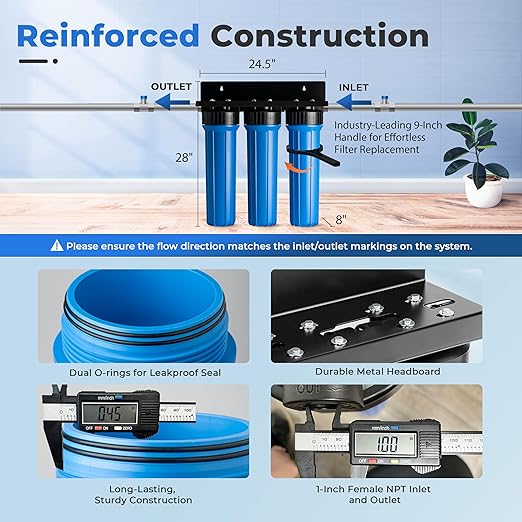 iSpring PFAS Whole House Water Filter System, SGS-Tested to Remove up to 99% PFOA & PFOS, 3-Stage Filtration Reduces Sediment, Chlorine, Taste & Odor, 20-Inch Filters, 1" Inlet/Outlet Model: WGB32B-PF
