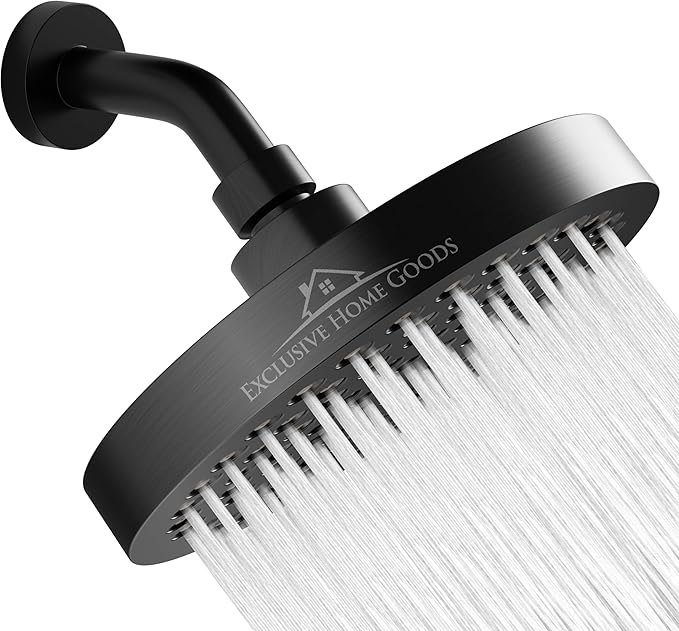 Heatsistence Rainfall Shower Head - 6" High Pressure Shower Heads 2.5 GPM Matte Black Shower Head with Anti-Clog 90 Rubber Jets - 360° Rotation Adjustable Shower Head - Rustproof Bathroom Shower Head
