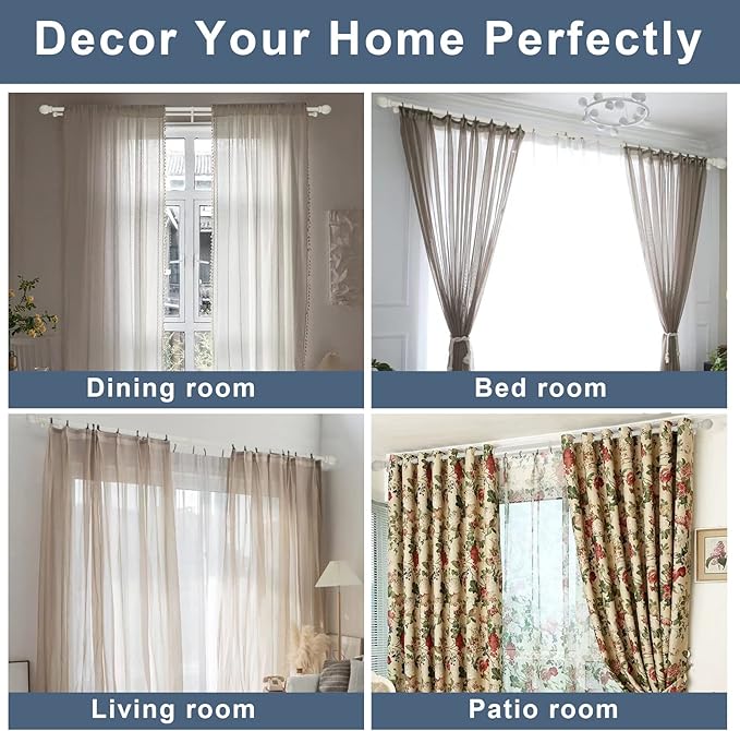 Double Curtain Rod 84 to 120 inch, Adjustable 1 inch Double Drapery Rod Rods for Windows and Doors with Ball Round Finials and Premium Aluminum Brackets Set(84-120",Matte White)