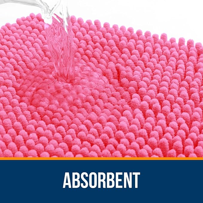 OLANLY Bathroom Rugs 59x24, Extra Soft Absorbent Chenille Bath Rugs, Rubber Backing Quick Dry, Machine Washable Bath Mats for Bathroom Floor, Tub and Shower, Home Decor Accessories, Hot Pink