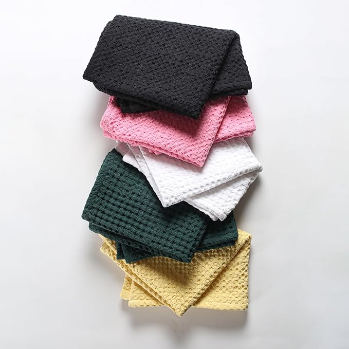 Native Fab 100% Cotton Premium Waffle Kitchen Towels, 4 Pack, 16" x 26", Super Absorbent Reusable Cleaning Cloths, Tea Towels, Machine Washable Hand Towels, Burgundy Wine