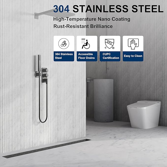 Neodrain 28 in Matte Black Linear Shower Drain, Rectangular Shower Linear Drain with Brick Pattern Grate, 304 Stainless Steel Bathroom Floor Drains