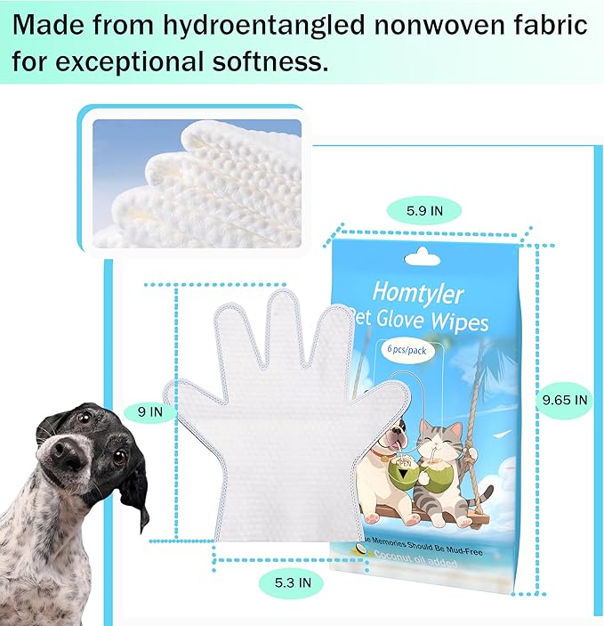 Dog Wipes Cleaning Deodorizing & Washing Gloves for Pets,Glove Wipes Pro for Dogs & Cats with Coconut Oil, Extra-Thick,Lick-Safe for Paws,Eyes,Ears&Body,Rinse-Free Waterless Bath, 4Pack,24PCS