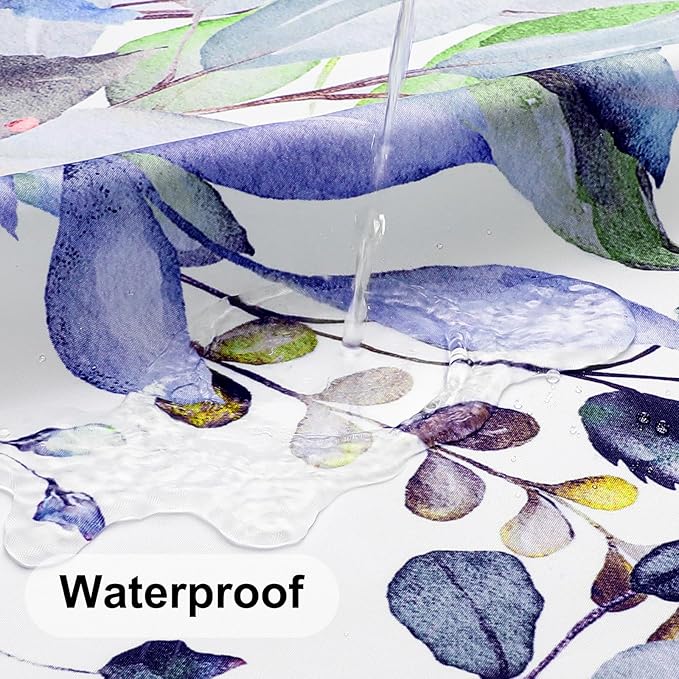 Colorful Star Green Eucalyptus Waterproof Shower Curtain Set with Hooks, Minimalist Watercolor Floral Print Bathroom Décor, Plant Leaves Washable Fabric Shower Curtain, 72 x 72 Inch