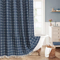 MitoVilla Navy Blue Boho Shower Curtains for Modern Farmhouse Bathroom Decor, Country Thick Polyester Linen Fabric Shower Curtain with Tassel, 72 x 72