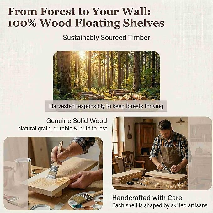SAUMONIERES Floating Shelves Wall Shelf Solid Wood for Bathroom Bedroom Kitchen Set of 3, Black Wall Shelves