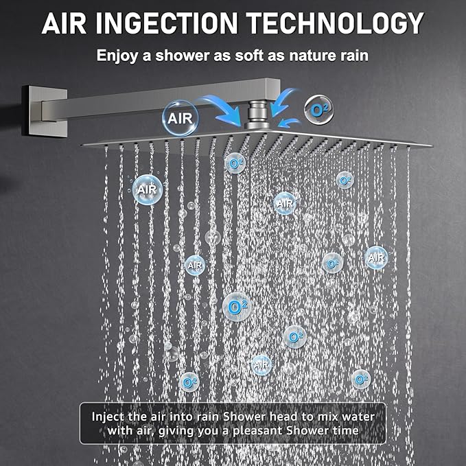 Iriber 12-Inch Rainfall Shower System with Handheld Combo, Brushed Nickel Finish, High Pressure Brass Shower Set