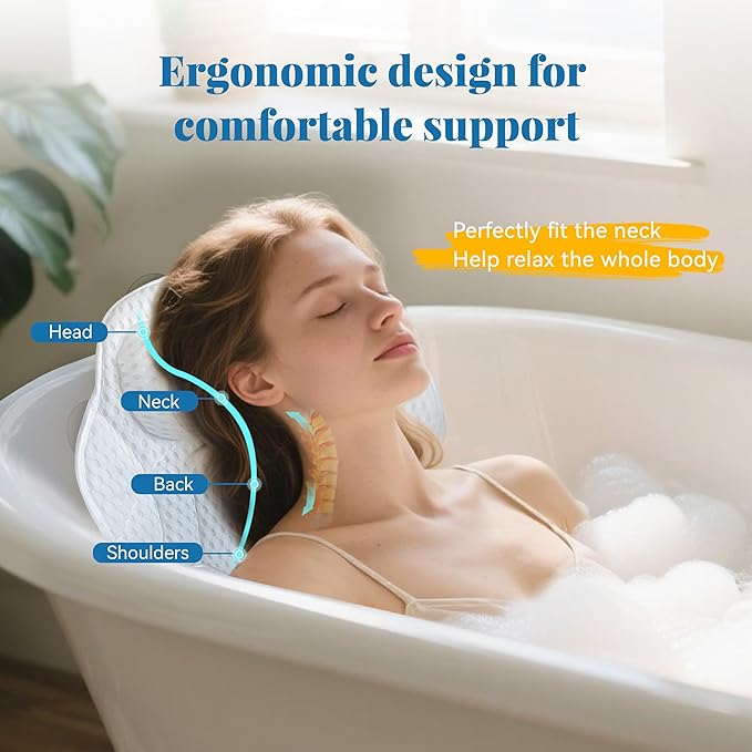 FerdY 47" Bali Acrylic Freestanding Bathtub with Headrest, Gracefully Shaped Soaking Bathtub, cUPC Certified, Toe-Tap Matte Black Drain &Minimalist Linear Design Overflow& Bath Pillow Included